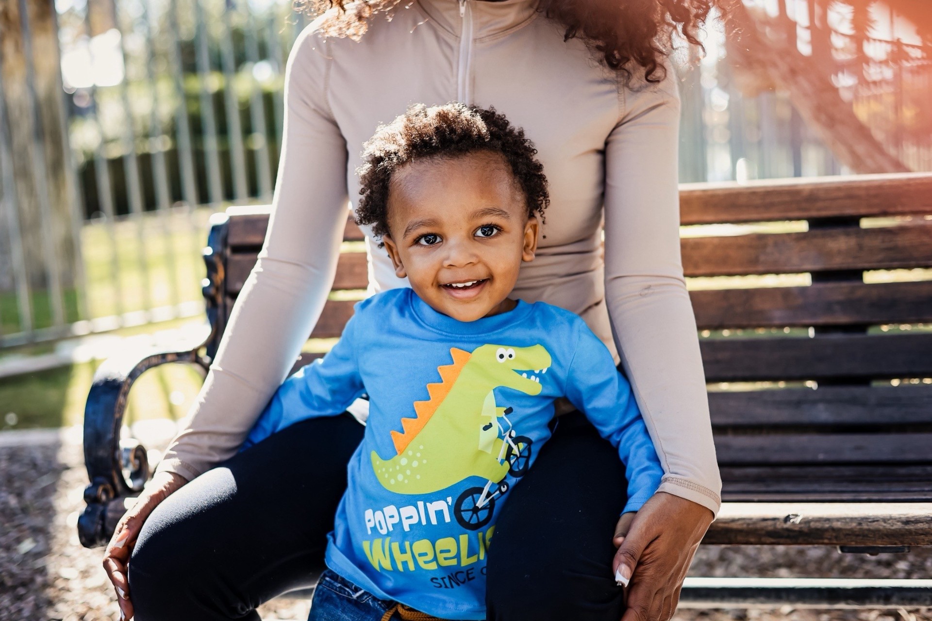 Mama & toddler on bench